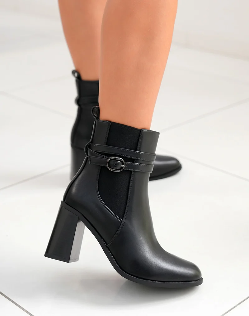 Chic et Polyvalentes : Bottines Noires Bi-Matière avec Talon et Sangles Ajustables