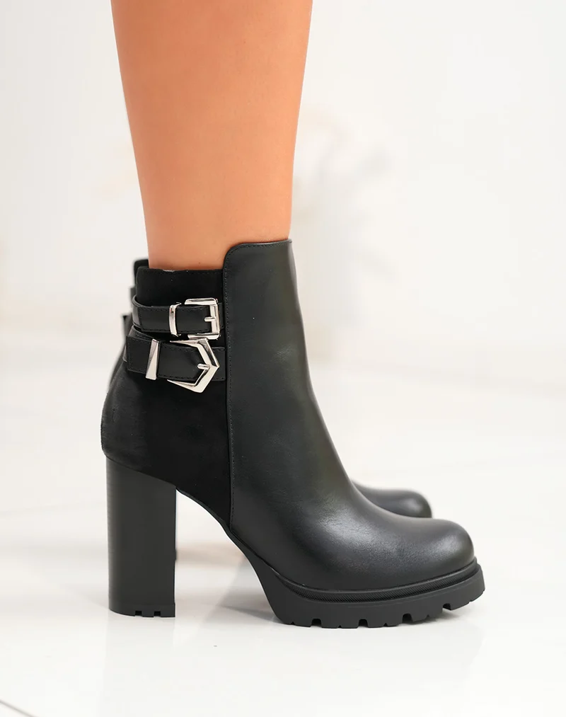 Bottines Noires Bi-Matière : L'Élégance Intemporelle