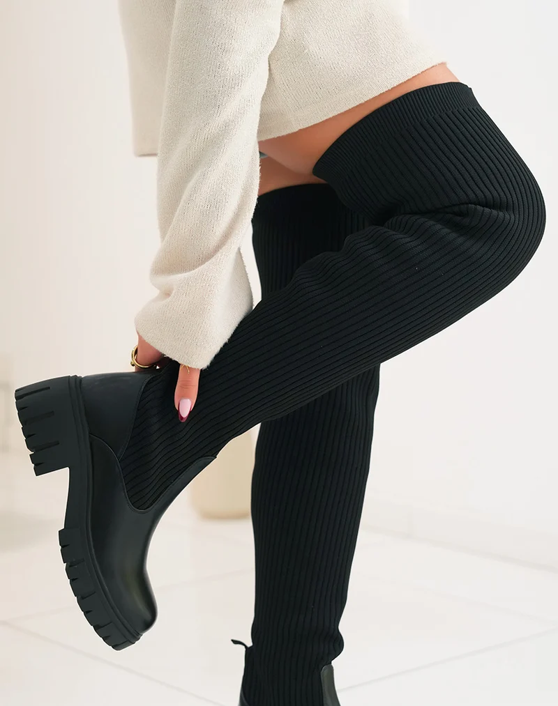 Cuissardes noires effet chaussette style chelsea