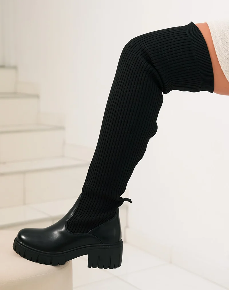 Cuissardes noires effet chaussette style chelsea