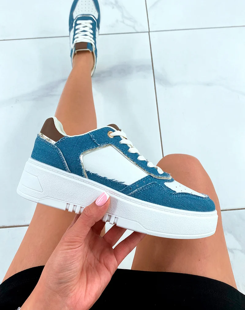 Baskets tendance en jean à plateforme pour femme