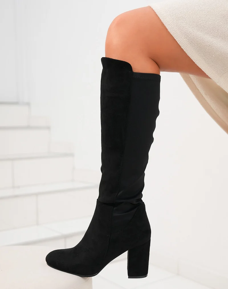 Bottes noires à talon en suédine avec élastique