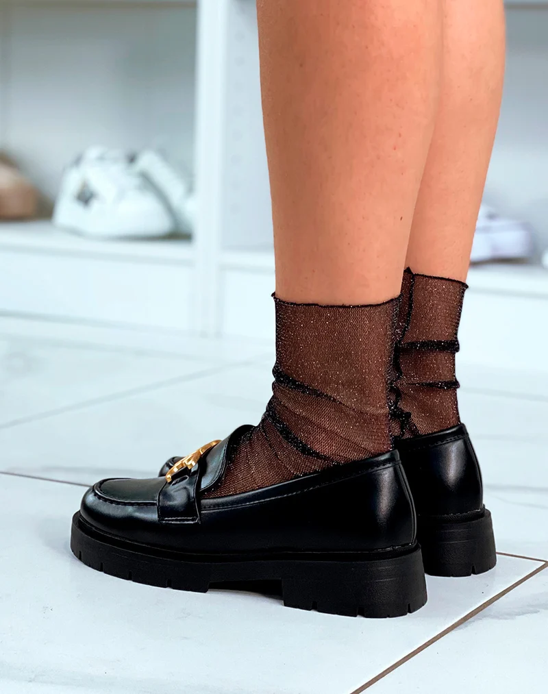 Mocassins noirs à plateforme et à détail doré