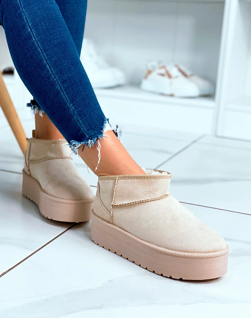 BOTTINES ? PLATEFORME FOURR?ES EN FAUSSES FOURRURES