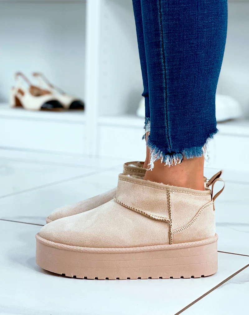 BOTTINES ? PLATEFORME FOURR?ES EN FAUSSES FOURRURES