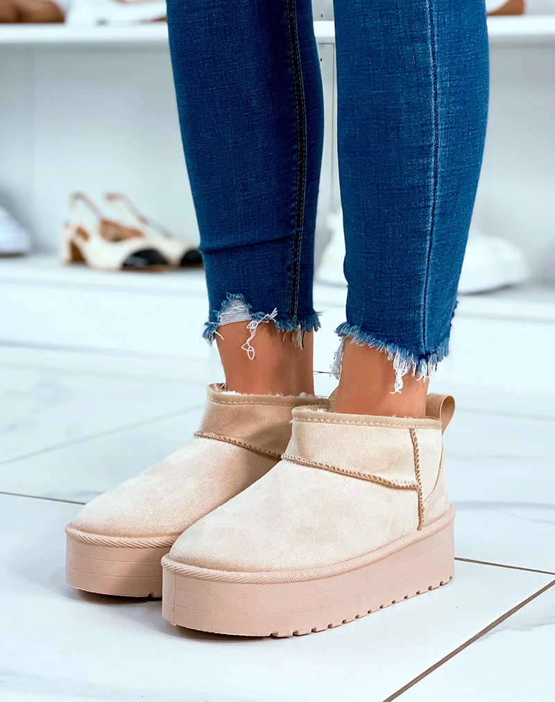 BOTTINES ? PLATEFORME FOURR?ES EN FAUSSES FOURRURES