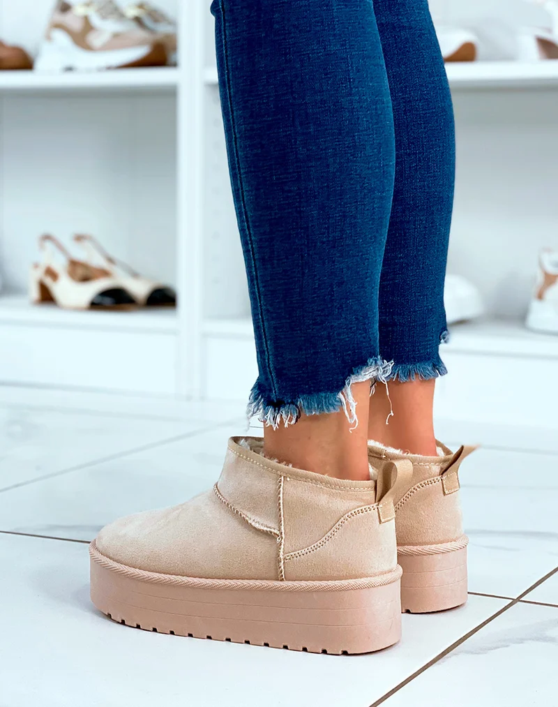 BOTTINES ? PLATEFORME FOURR?ES EN FAUSSES FOURRURES
