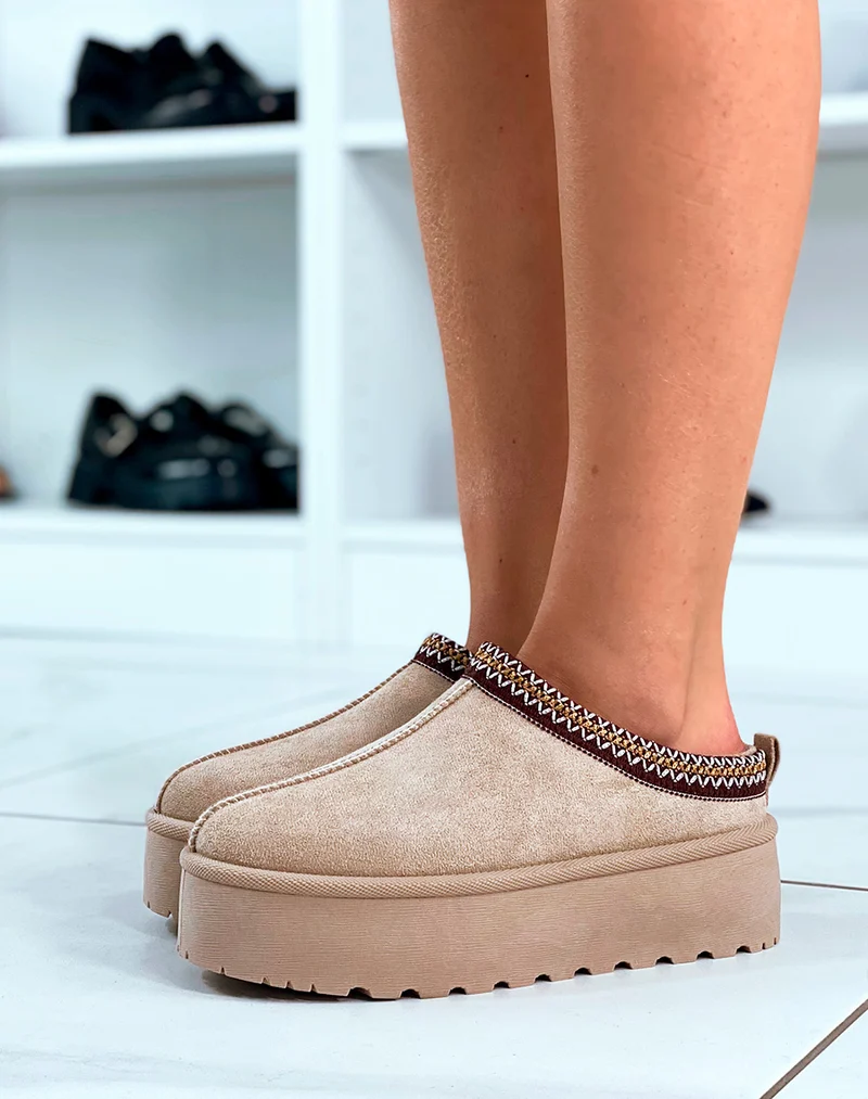 Mule beige en suédine