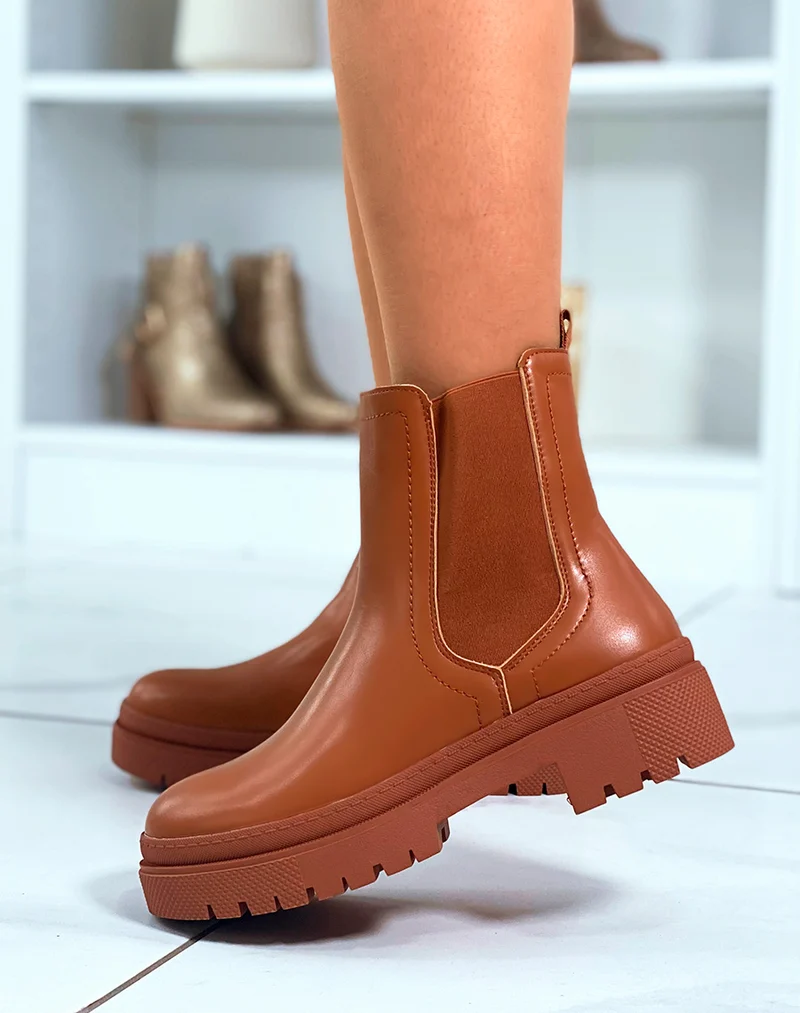 Bottines Chelsea camel avec Plate-forme pour un Style Tendance