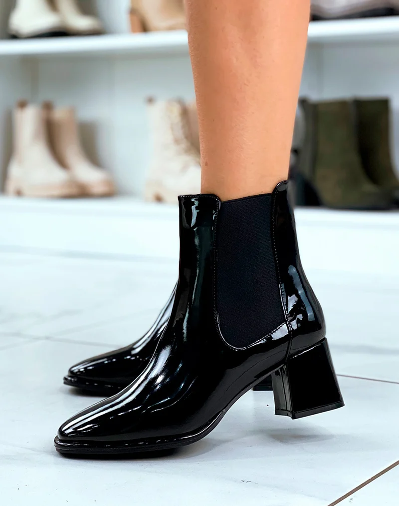 Bottines Chelsea Noires Vernies à Talon - L'Éclat du Chic au Quotidien