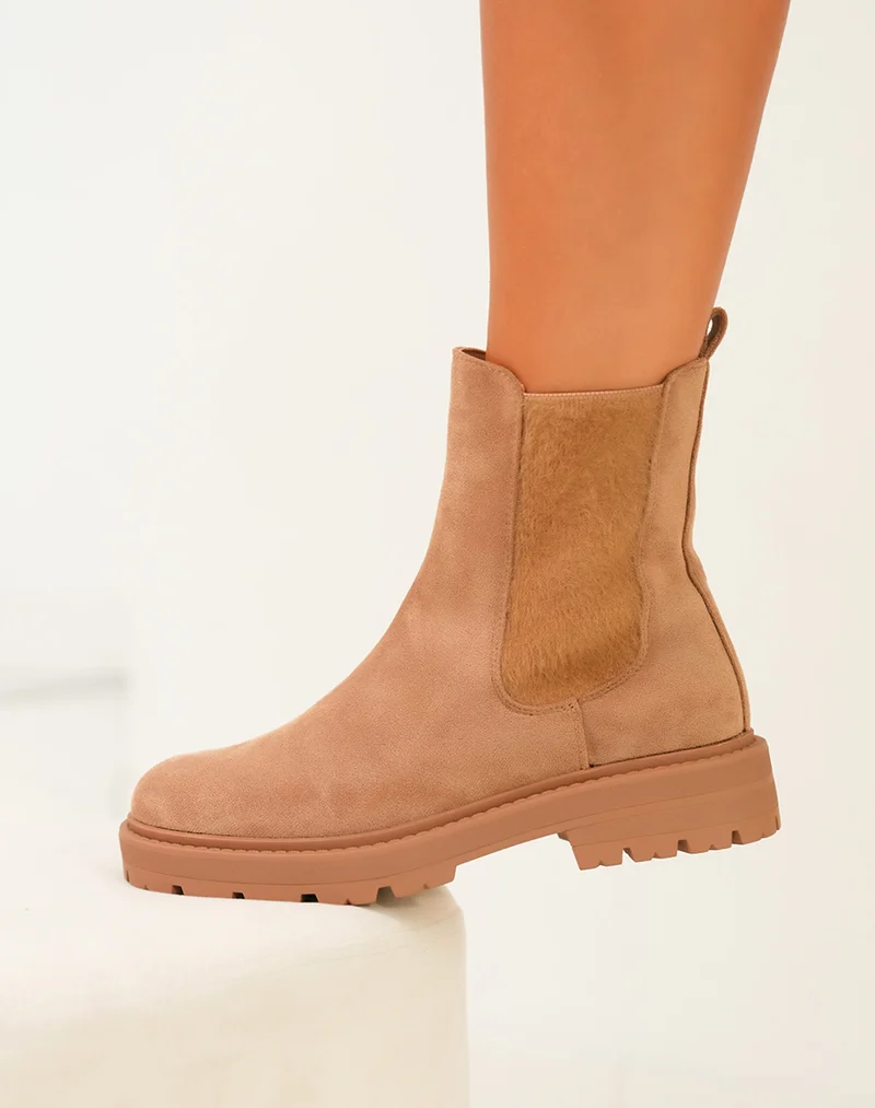 Bottines Camel Style Chelsea en Suédine pour Femme