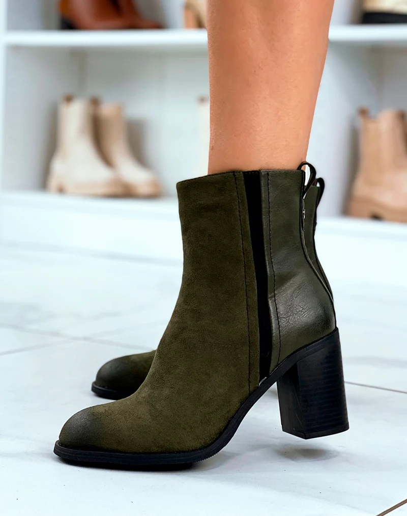 Bottines Femme Kaki en Suédine - Style Tendance à Prix Doux