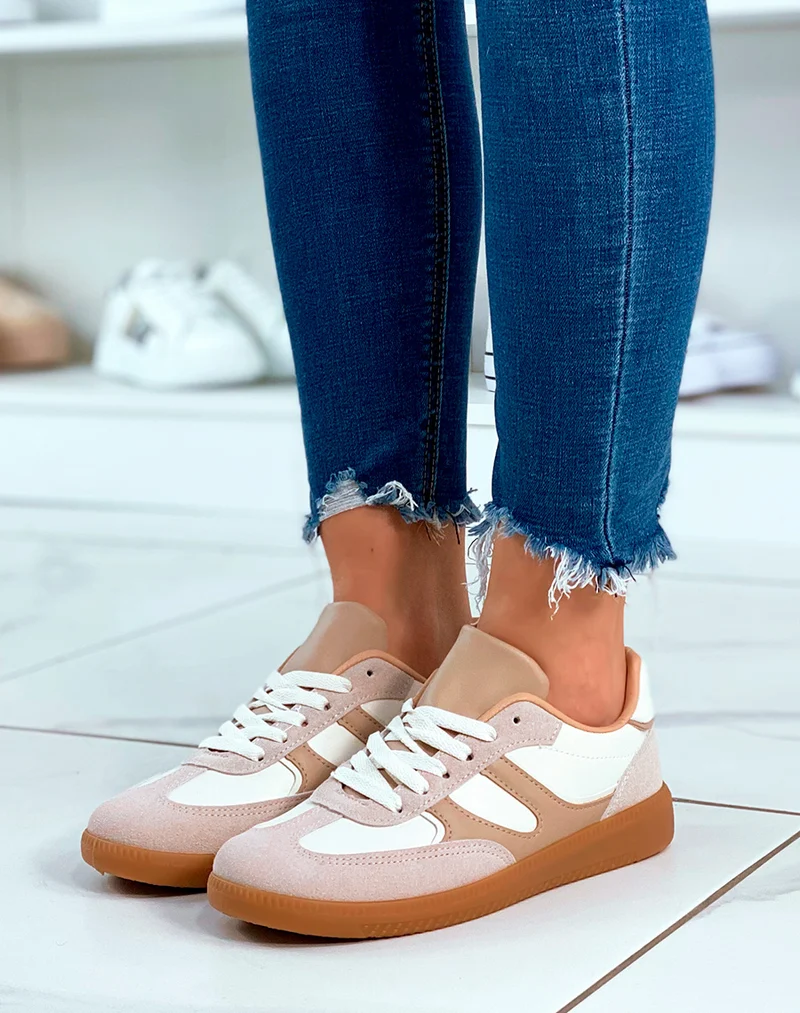 Baskets à lacet avec empiècements beige pour femme