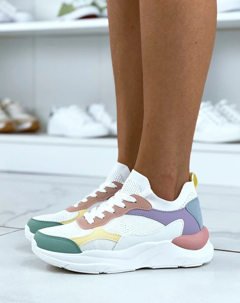 Baskets multicolores en tissus à grosse plateforme