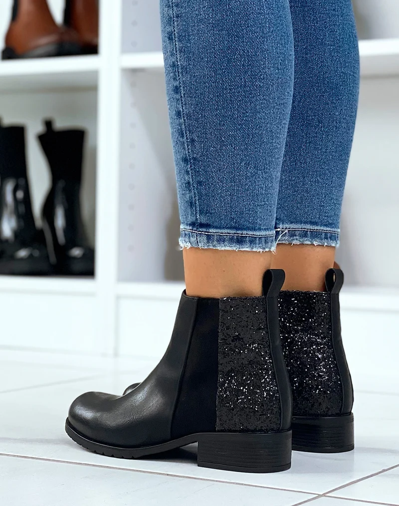 Bottines noires triple matière à paillettes