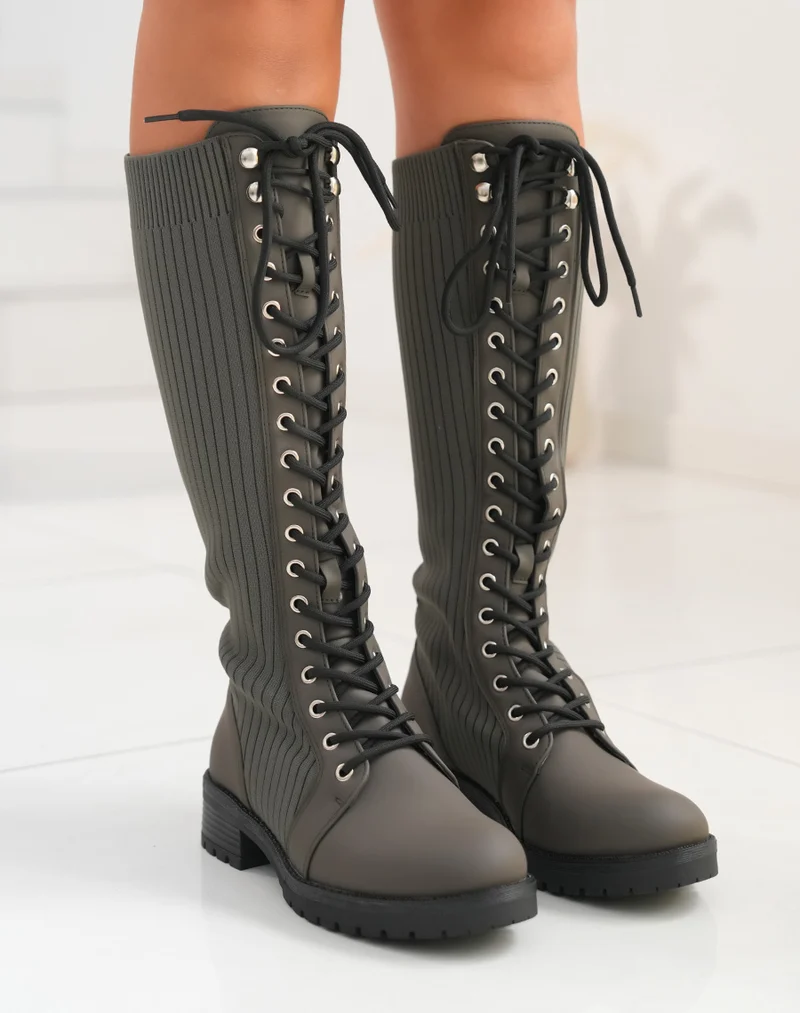 Bottes vert kaki effet chaussette
