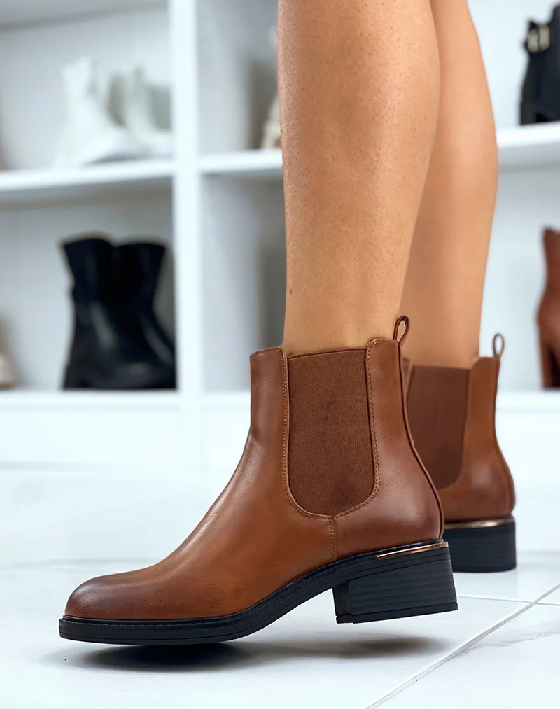 Chelsea boots camel en similicuir