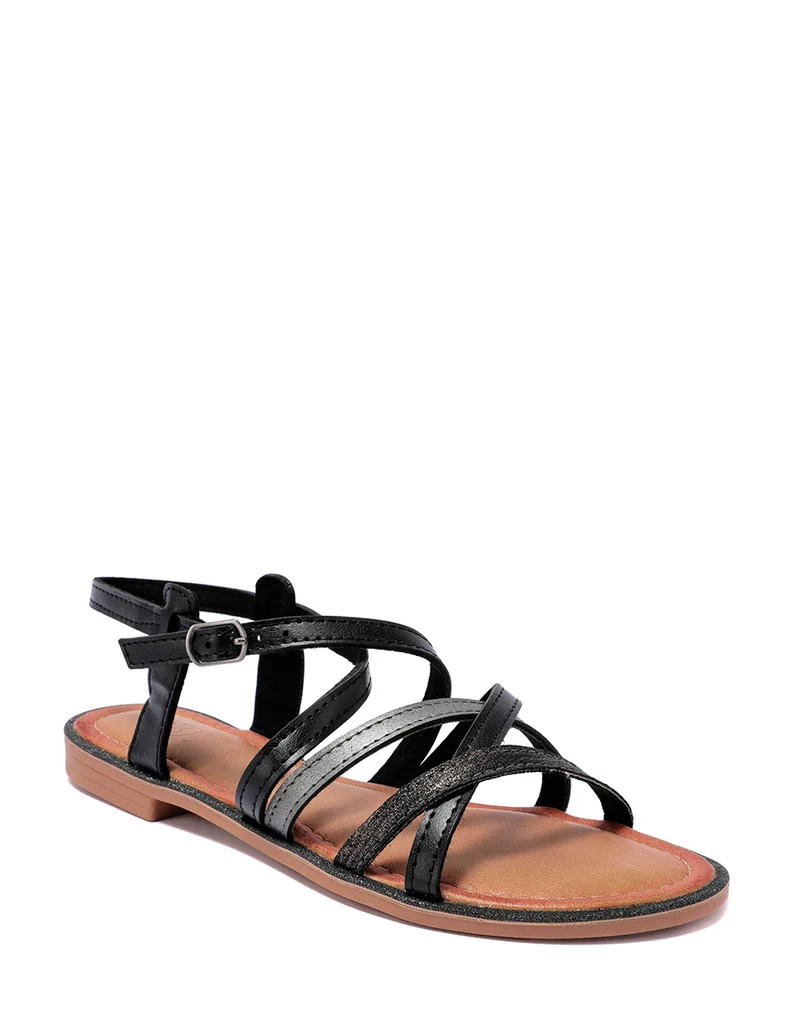 Nu-pieds noirs à bride lisses satinées et pailletées