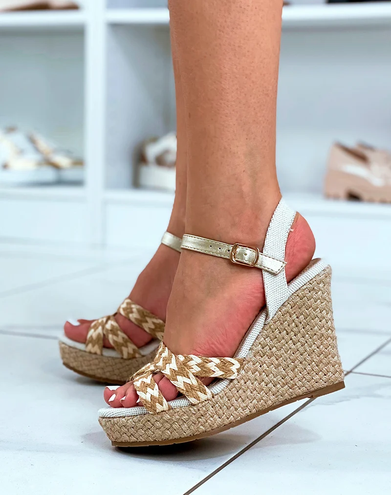 Compensées en cordes tressés beige et marron