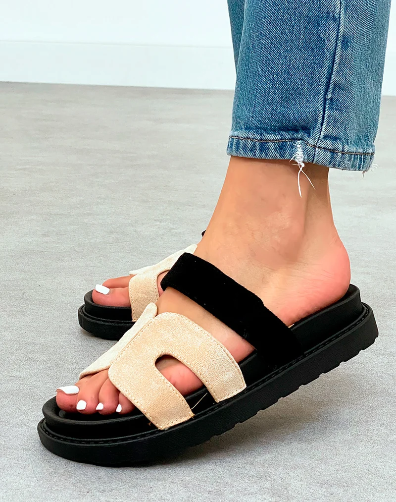 Mules Suédine Beige Modernes avec Bride en H et Fermeture Scratch – Confort et Style