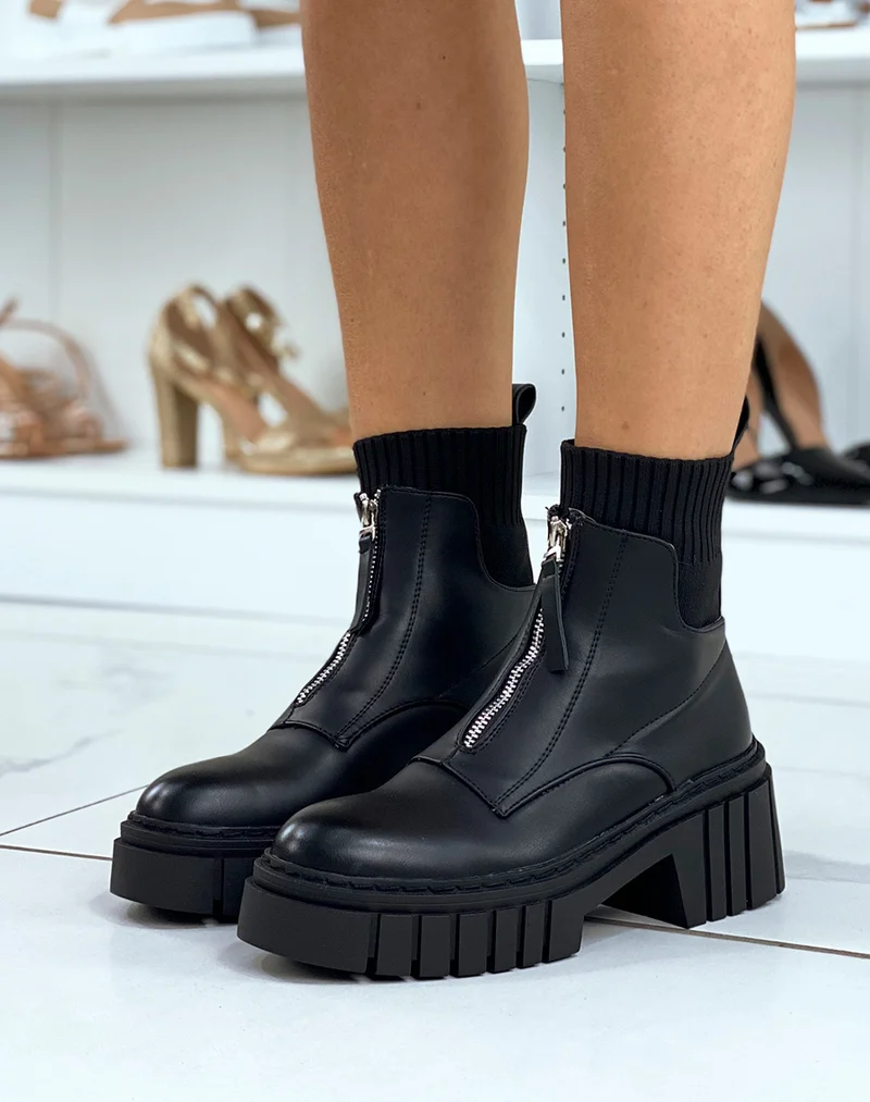 Bottines noires à élastique et fermeture éclair